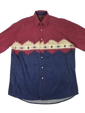 VTG Rustler Wrangler Shirt Aztec Pearl Snap Brush Popper Western Rodeo Men Large